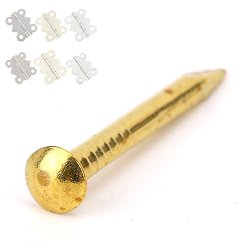 HEEPDD 100Pcs Brass Escutcheon Tacks, 22mm Length Round Head Brad Nails 22mm Length Thicker