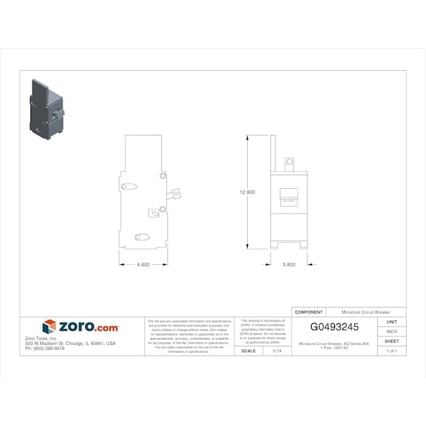 SIEMENS BQ1B020 20-Amp Single Pole 120-Volt10KAIC Lug In/Lug Out Breaker