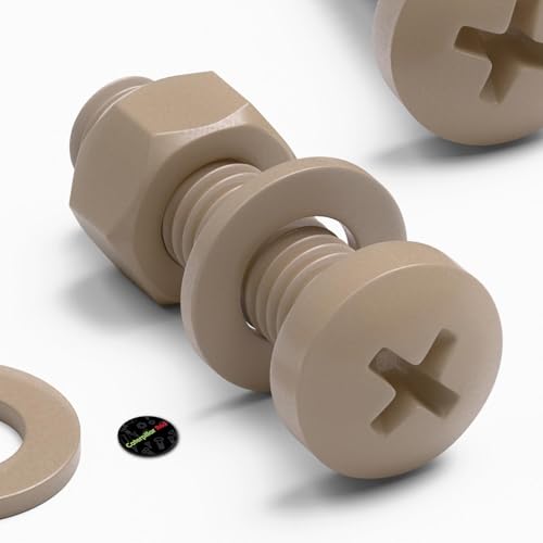 5X Natural PEEK Pan Head Plastic Screws & Bolts M5 x 20mm, Nuts & Washers