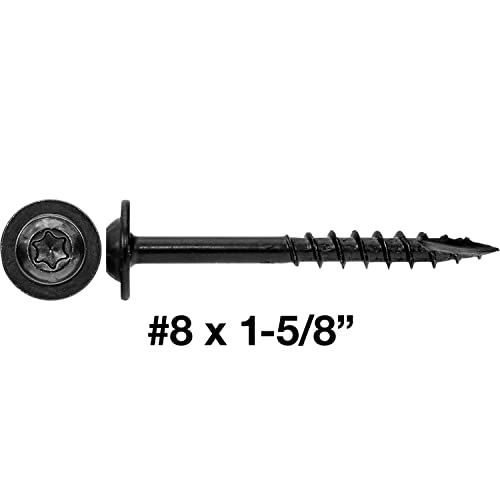 Jake Sales #8 x 1-5/8" Black Round Washer Head Multipurpose Exterior Coated Modified Truss Head Cabinet Wood Screw Torx/Star Drive Head - (1 Pound ~161 Screws) 1-5/8" 1 LB