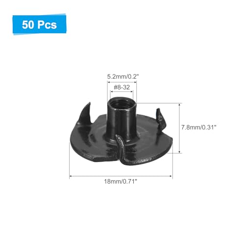 uxcell #8-32 T-Nuts, Zinc-Plated Carbon Steel 3-Pronged Tee Nuts Threaded Inserts for Climbing Holds and Wood Working, Black 50Pcs (Pack of 2) #8-32 (Pack of 2)