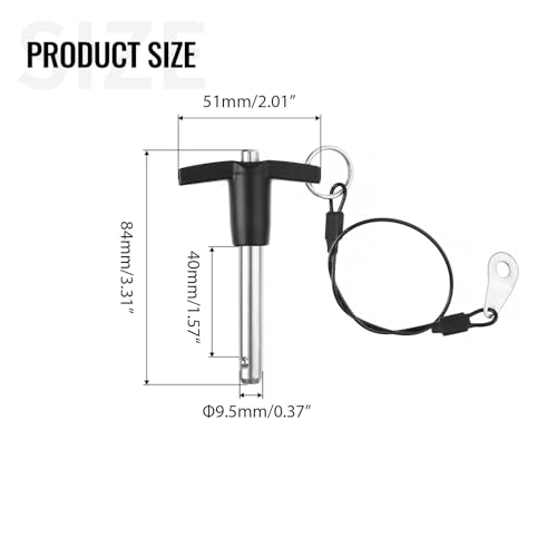 4 Pack T Handle Quick Release Pin 3/8 Inch Diameter,304 Stainless Steel Ball Locking Pin with Push Button Lanyard Usable Length 1.57"(9.5mm x 40mm) 9.5mm-40mm 4