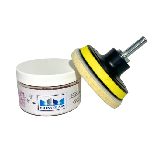 Pro Glass Polishing Kit, Oxido de Cerio, TREO 99.9%, High Grade Cerium Oxide Powder 3.52 oz, Wool Felt Disc + Drill Adapter, Glass Scratch Remover