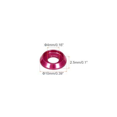 MECCANIXITY M4 Cone Cup Countersunk Washers,Hole Dia 4mm/0.16" Aluminum Gaskets Cup Head Washer Gasket for Screw RC/FPV/PC/Drone/Mechanical Accessories Model Parts,Pack of 60(Hot Pink) Hot Pink
