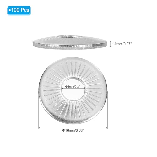 PATIKIL 304 Stainless Steel Flat Washers, 100Pcs M5x16mm Belleville Spring 100