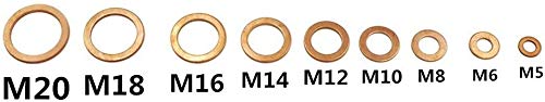 170Pcs Metric Flat Ring Copper Washers Assortment Kit, for M5 M6 M8 M10 M12 M14 M16 M18 M20 (9 Sizes)