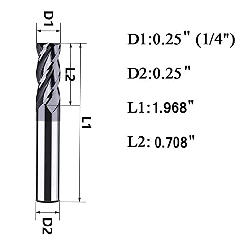 5PCS 1/4 inches Carbide Square End Mill Bits Set, Milling Bits Cutter Carbide End Mills for Alloy Steels/Hardened Steels, HRC 45 Deg Single End 4 Flute AlTiN Coating, 1/4 in 5