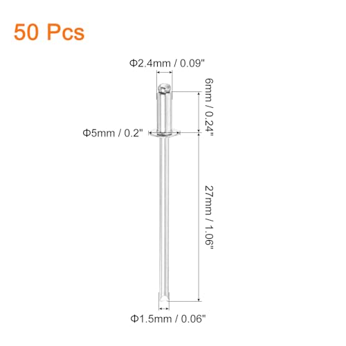 uxcell 50Pcs 3/32" x 1/4" 304 Stainless Steel Dome-Head Blind Rivets, Open-End Type Blind Rivets for DIY, Sheet Metal, Automotive Repairs, Furniture, Boat, and Duct Work (Silver) 3/32" x 1/4"