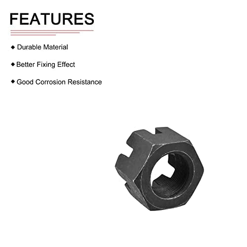 DTGN M30x1.5mm(DxP) Slotted Hex Castle Nuts - 2Pack - Good for Machinery Repairing - Carbon Steel Blackened Hexagon Nuts - Black