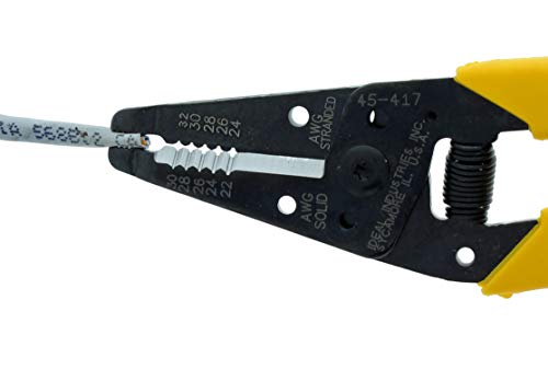 IDEAL Electrical 45-417 Premium Reflex T Stripper - 22-30 AWG solid, 24-32 AWG stranded, Wire Stripper with Plier Nose, Slide Lock, Textured Grips