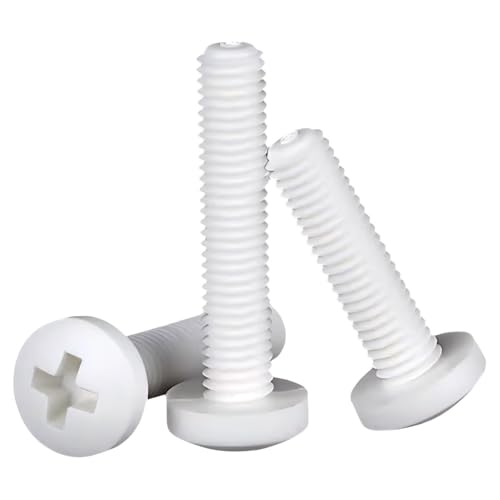 30Sets M4X16 Polypropylene (PP) Metric Cross Phillips Pan Head Screw Plastic Fasteners w./Nuts Washers Set (Non-Conductive, Lightweight) White