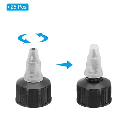PATIKIL Twist Bottle Caps, 25Pcs 24/410 Squeeze Bottle Cap Replacement Caps for Water Glue Dispensing Bottles Dispensing Caps Paint Bottles, Black 24mm