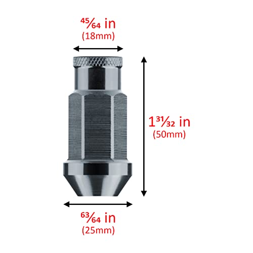 Gunmetal 20 PCS M12x1.5 Lug Nuts Short 50mm Tuner Open End Aluminum Wheels Rims Cap WN01 GUNMETAL