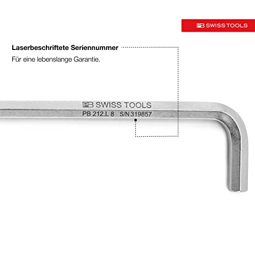 PB Swiss Tools Hex Key Set PB 212.LH-8 CN | 100% Swiss Made | 8-Piece Allen Wrench Set Size 1.5-8 mm with Ball End, in Practical Holder Set Contents: 8 pieces