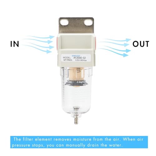 1/4" NPT Air Dryer for Compressor | Compressed Air Line Filter | 5 Micron Brass Element|Bracket, Poly Bowl, 145 psI 1/4" NPT