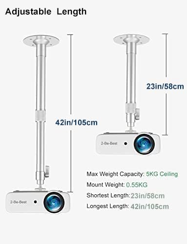 2-Be-Best Upgraded Long Projector Mount, Universal Extendable Projector Ceiling Mount 23-42 in / 58-105 CM Sliver 23-42in Silver