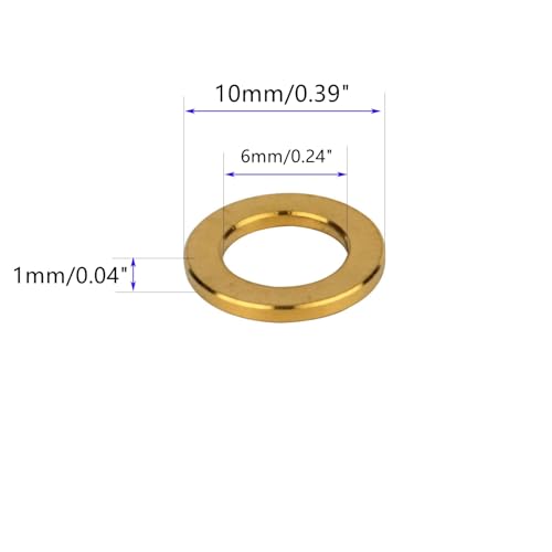 10Pcs Titanium M5 M6 Flat Washer Bicycle Screws Washer (Gold, M6) Gold