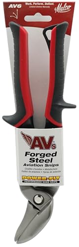Malco AV6 Offset Aviation Snips (Left Cut - Red Grip) – Power-Fit Ergonomic Grips, 18 Ga Capacity, Compound Action Sheet Metal Shears, Non-Slip Grip, Forged Steel Blades