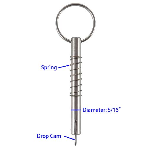 4 Pcs Quick Release Pin w/Drop Cam & Spring, Diameter 5/16"(8mm), Usable Length 2"(53mm), Overall Length 3"(76mm), Full 316 Stainless Steel, Bimini Top Pin, Marine Hardware (Pack of 2) One Size (Pack of 2)