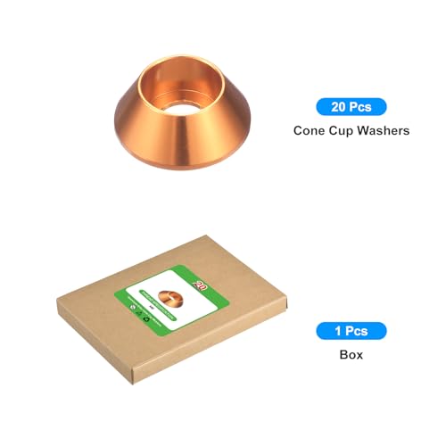 uxcell M6 Cone Cup Countersunk Washers, 20 Pcs Anodized Aluminum Gaskets Cup Head Washer Gasket, Cup Screw Counterbore Gasket for Mechanical Accessories Parts, Orange