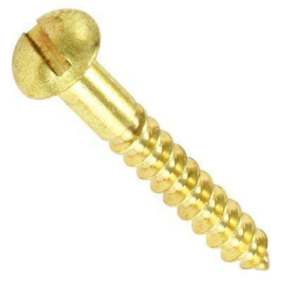 #6 x 1 Slotted Round Head Wood Screws, Brass, 100 Pack