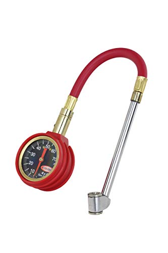  [AUSTRALIA] - Accu-Gage by Milton Dial Tire Pressure Gauge with Dual Foot Air Chuck and 11 in. Rubber Hose - ANSI Certified for Motorcycle/Car/Truck Tires (0-75 PSI)