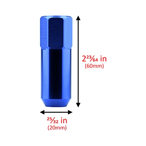 Blue 20 PCS M12x1.5 Lug Nuts 60mm Extended Tuner Aluminum Wheels Rims Cap WN02 BLUE