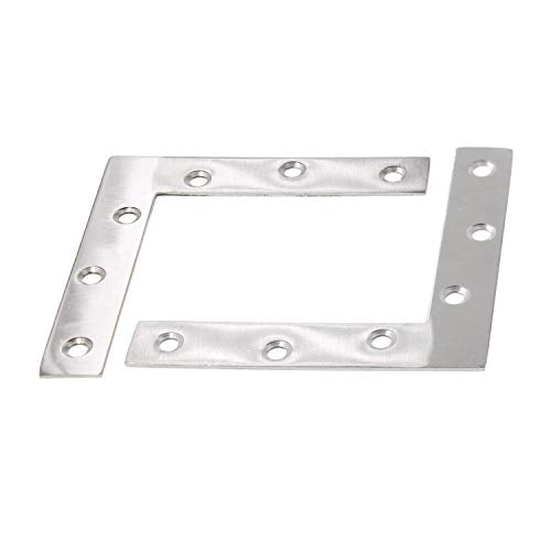 4 Pack Stainless Steel L Shape Flat Corner Bracket Plate - Repair Mending for Wood, Metal Fixing, Joining Support Brace for Shelves, Furniture and Cabinet (120x120mm) 120 x 120 mm