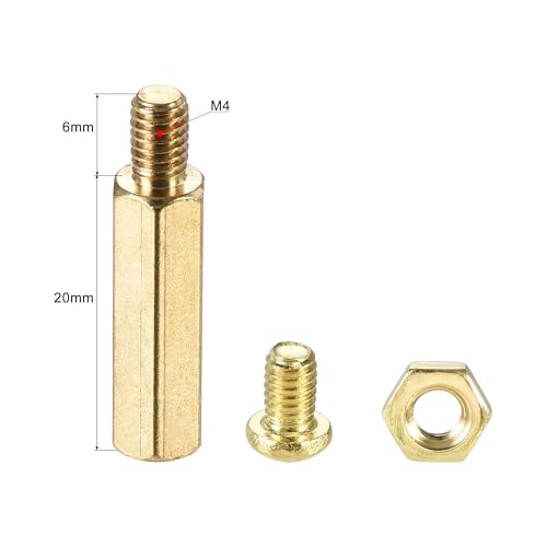 uxcell M4 Hex Brass Standoff Spacer 20mm+6mm Male-Female Threaded Pillar Screw Nut Kit for PCB Motherboard Computer Circuit Board, 20 Sets