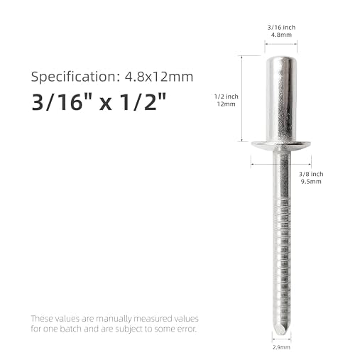 50Pcs Closed End Blind Rivets, 3/16" x1/2" - Stainless Steel Dome Head, Sealed Pop Rivets (4.8x12mm) 3/16"x1/2"(4.8x12mm)