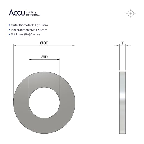 Accu - M5 x 10mm Metric Flat Washers (DIN 125A) - Zinc Plated Mild Steel (Grade 4.6) (Pack of 200)