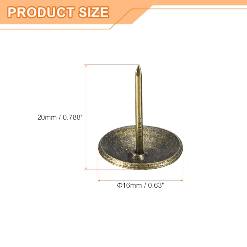 uxcell Upholstery Tacks Nail Pins Furniture, 150Pcs 16x20mm Thumb Tack Pins Assortment Kit Carbon Steel for Home Sofa DIY Decorative Nail Heads Nails, Yellow Bronze 150