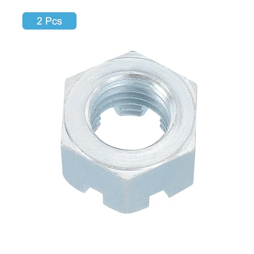 uxcell 1 1/8-7 UNC Hexagon Slotted Nut, Grade 6.8 Zinc-Plated Carbon Steel Hex Nuts Good for Machinery Repairing, Silver, 2Pcs 2