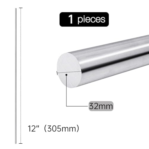 Feelers 6061 Aluminum Round Rod 1-1/4"(32mm) - 305mm (10"), 1 Pcs - Precision Solid Rod Stock for DIY, Machining, Model Making & Hobby 1-1/4" Dia 12" Length