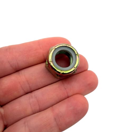9/16"-18 Grade N8 Nylon Lock Nuts (8 Pack) – Heavy Duty Yellow Zinc Fine Thread Locking Fasteners, Vibration Resistant for Grade 8 Hardware