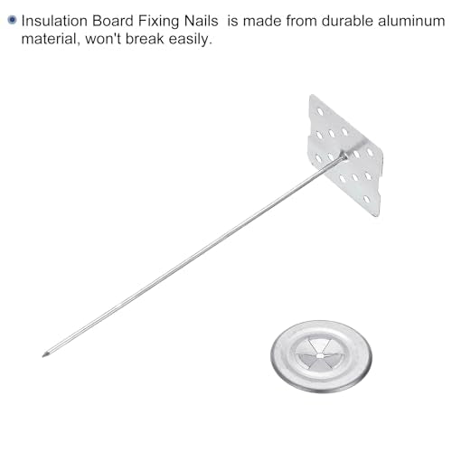 PATIKIL 80mm Perforated Insulation Pins with Round Washer,50 Sets 2in Insulating Nails Wall Plug for Fixing Foam Boards to Wall or Ceiling