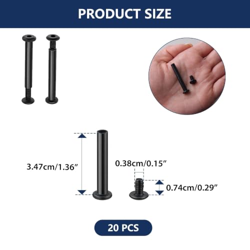20 Sets M4 x 35mm Binding Post Screws, 304 Stainless Steel Black Oxide Screw Rivets with Hex Cap Nuts for Leather Craft, Furniture Repair, Bookbinding – Black