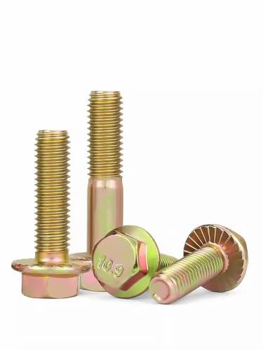 10.9 Grade High-Strength M12-1.25 Hex Flange Fine-Thread Screws, 9 Lengths (25/30/40/50/60/70/80/90/100mm) - 4 Pcs, Color-Zinc Plated, Suitable for Hardware & Car Modification (M12-1.25 * 90mm) M12-1.25*90mm