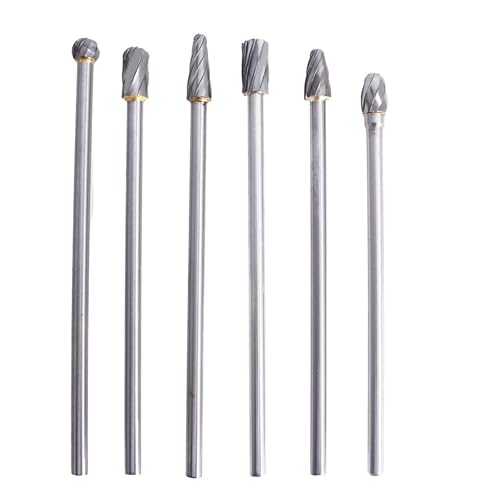 6Pcs Carbide Burr Set 150mm Length Carbide Burr 1/4 Inch Shank Rotary Aluminum Cut Burr Fit for Woodworking, Drilling, Metal Carving, Engraving, Polishing