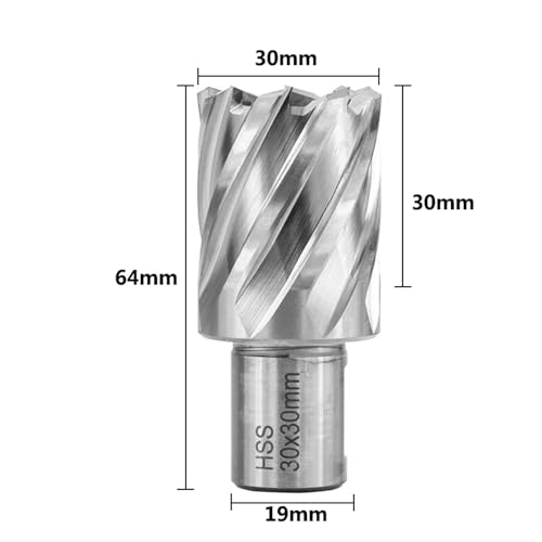 Shank HSS Annular Drill Bit 12-42x30mm TiN Coated Hollow Drill Bit for Metal Cutting Weldon Shank Core Drill Bit (30x30mm) 30x30mm