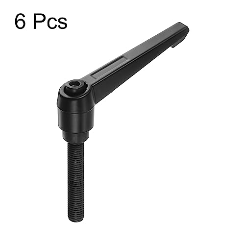 HARFINGTON 6pcs Adjustable Clamping Lever Handles M10 x 60mm Male Thread Bolt Knobs Rotating Screw Locking Quick Release Ratchet Push Button Handle, Black