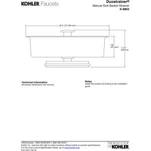 KOHLER K8803-CP Duostrainer Sink Strainer Basket, Removeable Stainless Steel Open/Close Stopper, Tight Seal, Polished Chrome
