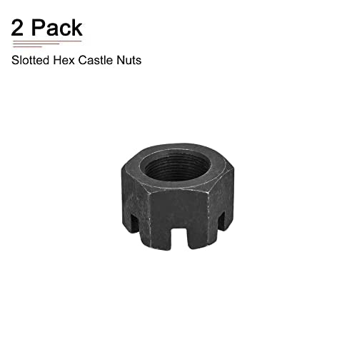 DTGN M30x1.5mm(DxP) Slotted Hex Castle Nuts - 2Pack - Good for Machinery Repairing - Carbon Steel Blackened Hexagon Nuts - Black