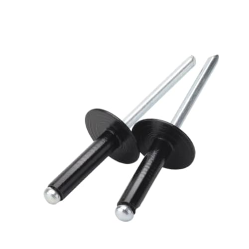 Linkup 190pcs pack 5/32" x 3/8" Black Large flange Pop blind Rivets,Large Head aluminum rivets,4mm x 10mm Black pop rivets,Aluminum Body Steel Mandrel Rivets