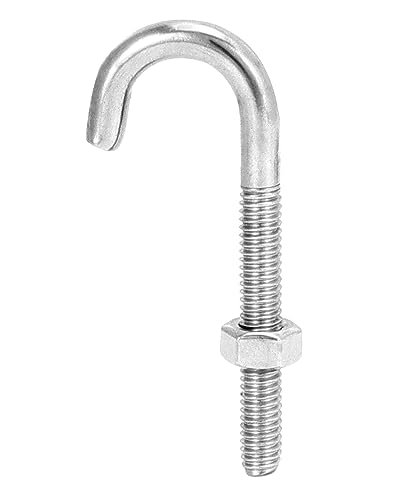 QWORK Steel J-Bolt 5/16" x 3" with Nut, 10 Pack Partial Thread Light Duty Anchor for Wood, Concrete & Metal Projects