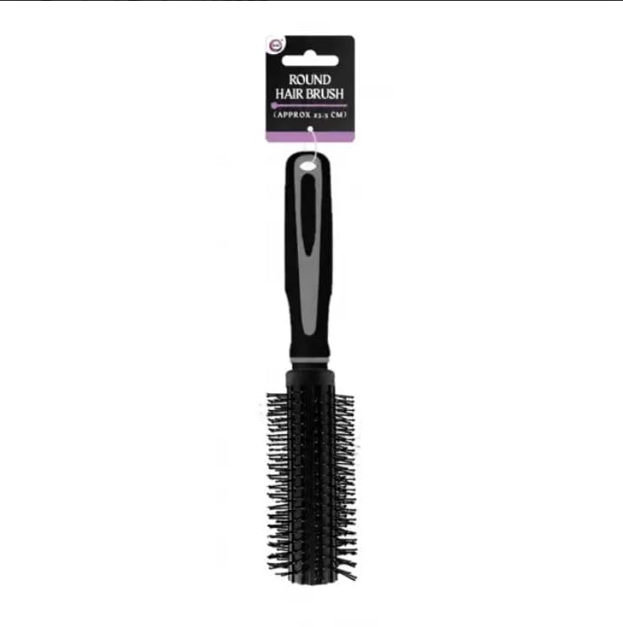 Round Hair Brush Paddle Brush Black Silver Handle Round 23.5Cm Quiff Roller