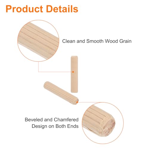 uxcell 500Pcs 1/3" x 1-4/7" Wooden Dowel Pins, Wood Dowels Rods, Furniture Woodworking Grooved Fluted Pin, Wooden Dowels Fluted for Craft, DIY Projects 8 x 40mm 500