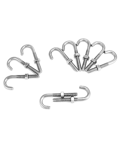 QWORK Steel J-Bolt 5/16" x 3" with Nut, 10 Pack Partial Thread Light Duty Anchor for Wood, Concrete & Metal Projects