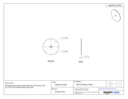 Small Parts 18-8 Stainless Steel Flat Washer, Black Oxide Finish, 1/2" Hole Size, 1-7/32" ID, 1-1/4" OD, 0.065" Nominal Thickness (Pack of 25) 1/2" 1.21875 Inches 1.25 Inches 0.065 Inches