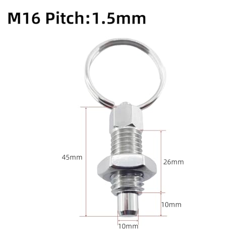 4PCS Spring Plunger with Pull Ring, M16x1.5 Stainless Steel Retractable Spring Manual Pin Quick Release Pull Ring Indexing Plunger for Mould Chassis Cabinet Industrial Equipment and Appliance (M16) M16